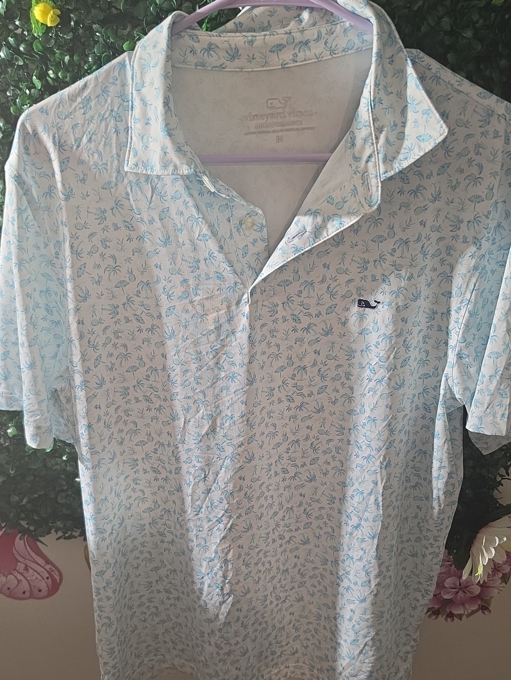 Vineyard Vines Light Blue Palm-Print Polo Shirt
